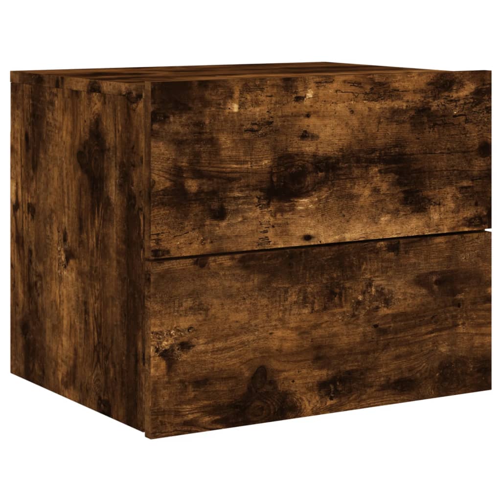 Smoked Oak Wall-Mounted Bedside Cabinet with LED Lights