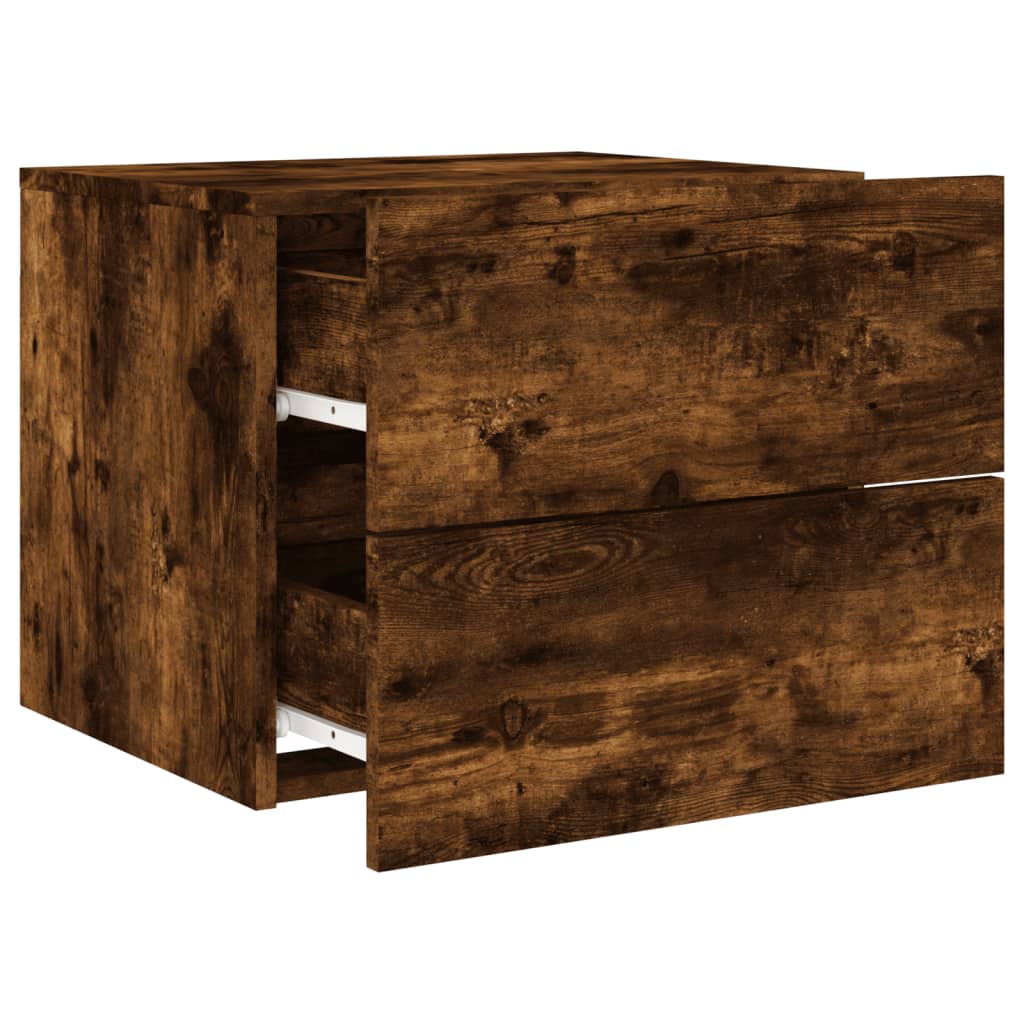 Smoked Oak Wall-Mounted Bedside Cabinet with LED Lights
