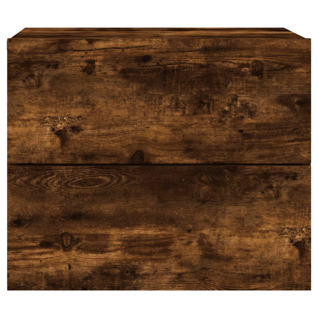 Smoked Oak Wall-Mounted Bedside Cabinet with LED Lights