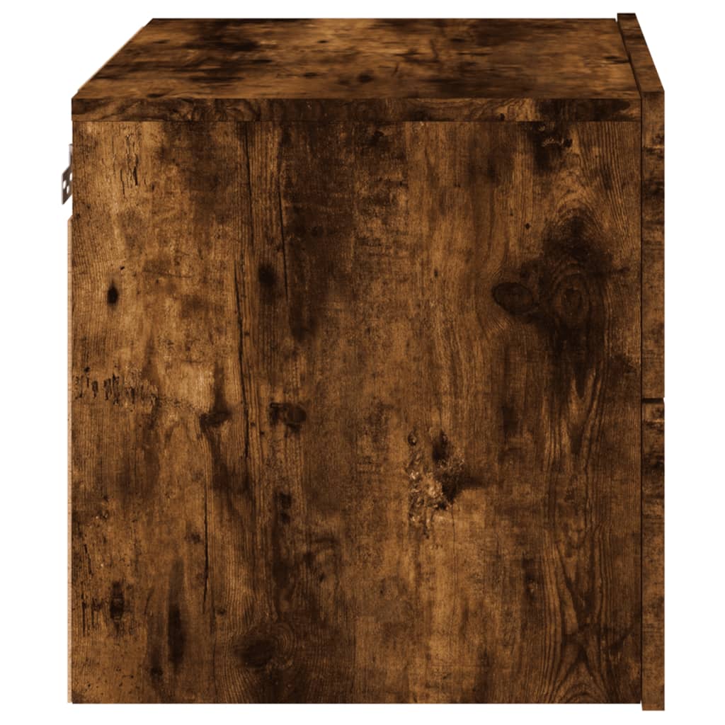 Smoked Oak Wall-Mounted Bedside Cabinet with LED Lights
