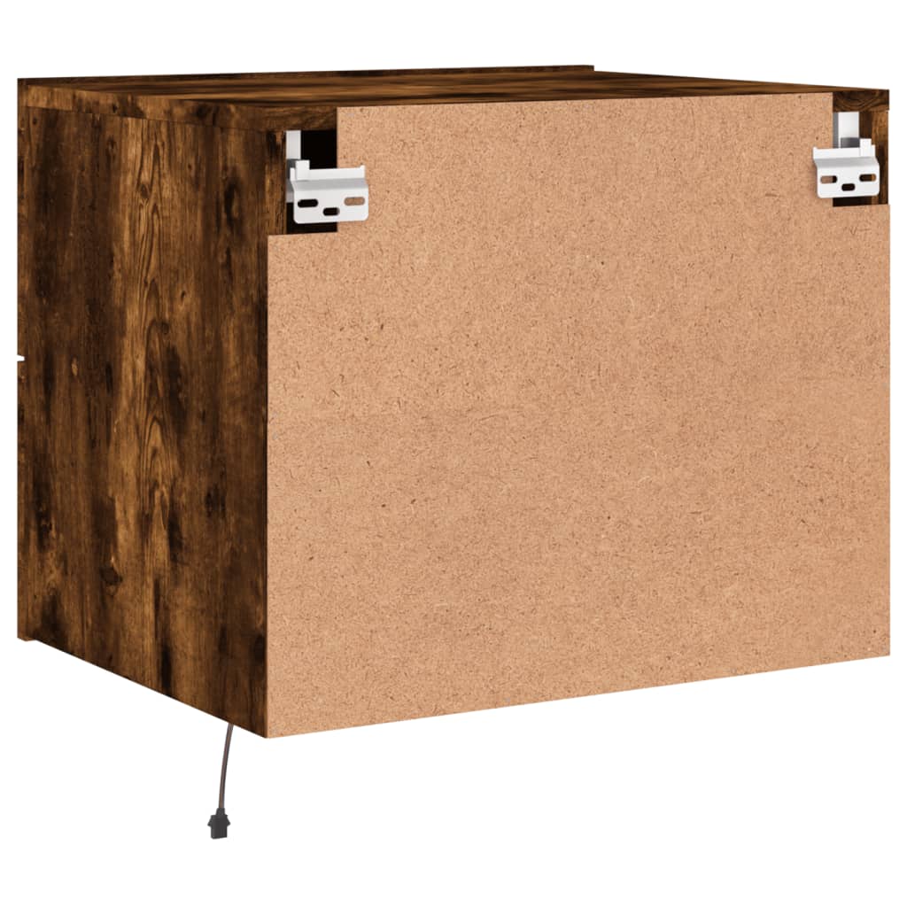 Smoked Oak Wall-Mounted Bedside Cabinet with LED Lights