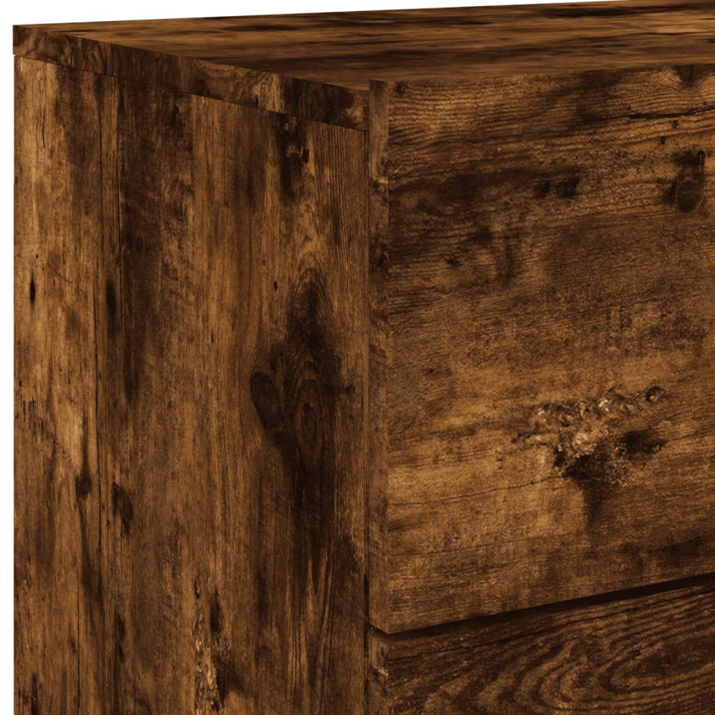 Smoked Oak Wall-Mounted Bedside Cabinet with LED Lights
