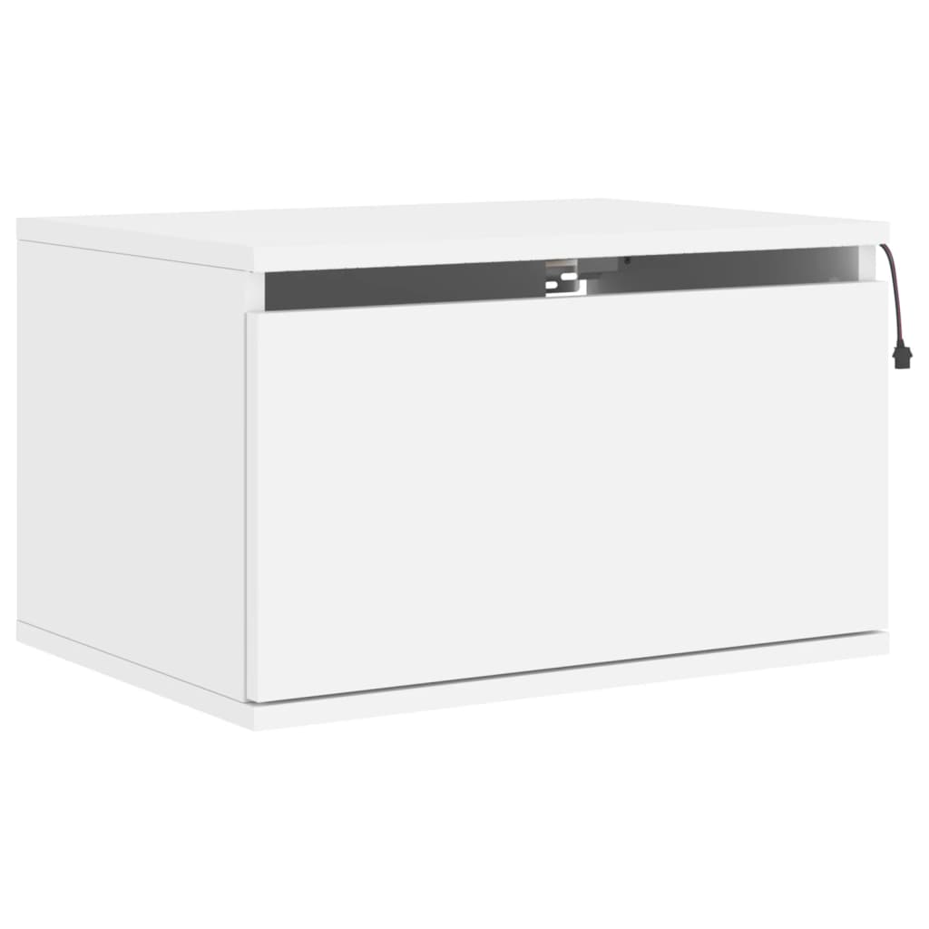 Sleek White Wall-Mounted Bedside Cabinet with LED Lights