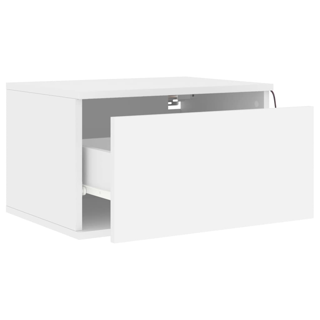 Sleek White Wall-Mounted Bedside Cabinet with LED Lights