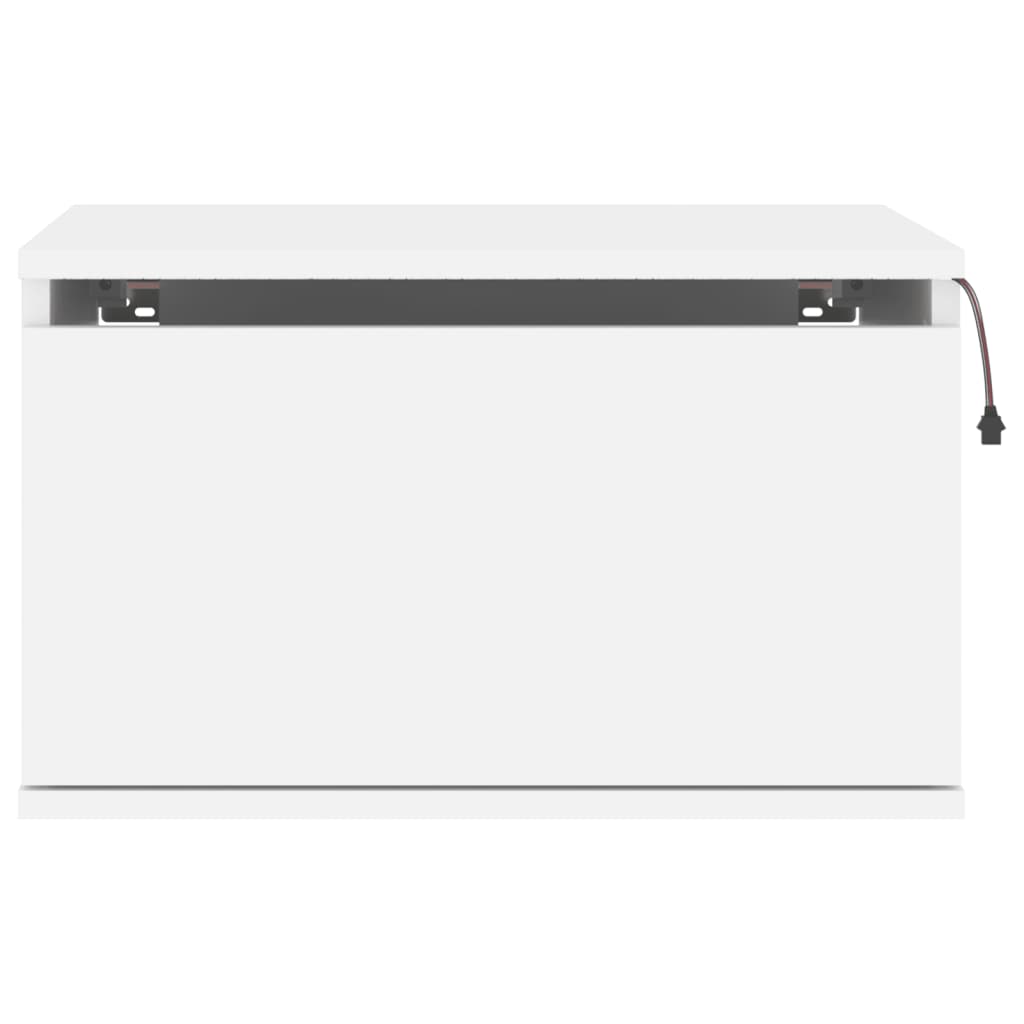 Sleek White Wall-Mounted Bedside Cabinet with LED Lights