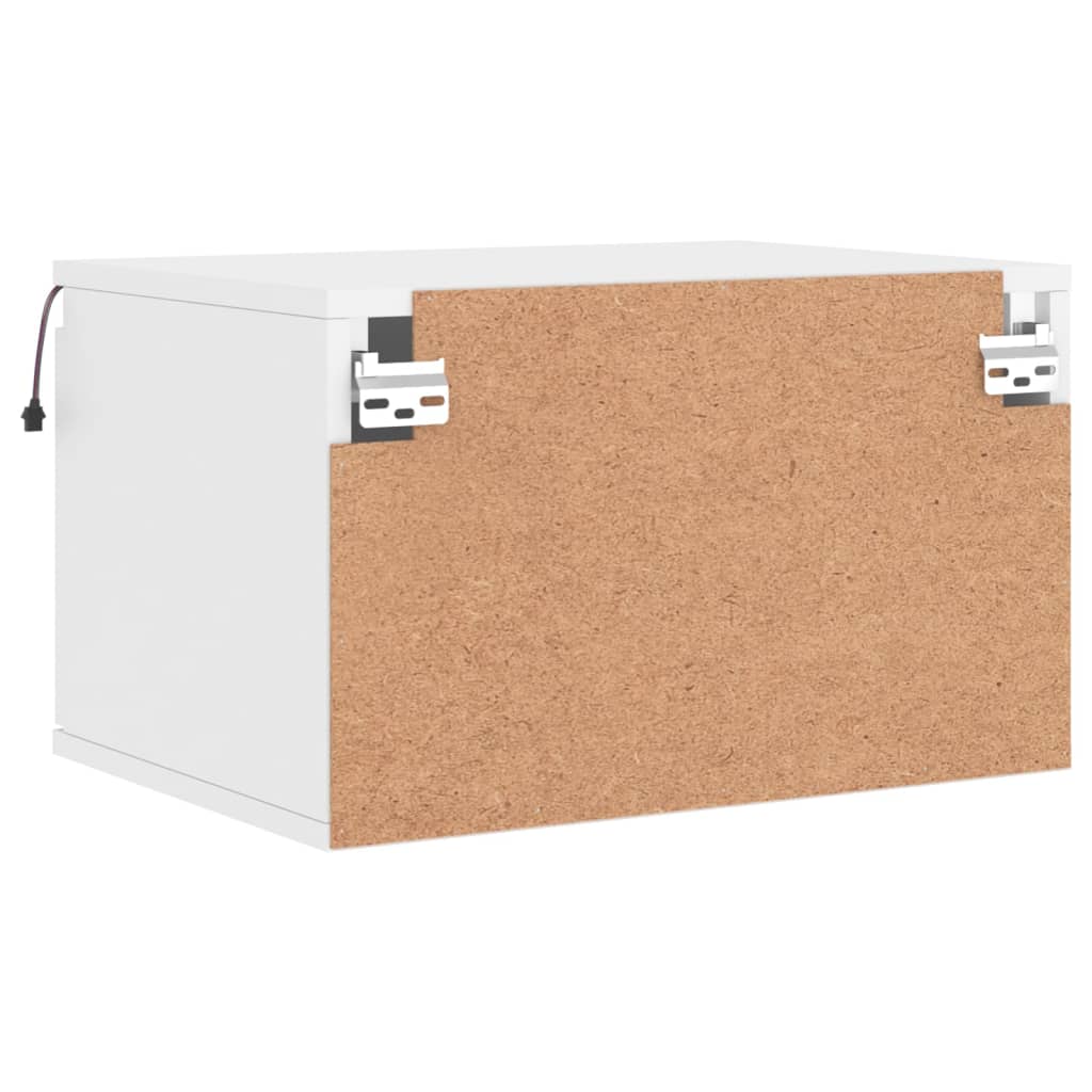 Sleek White Wall-Mounted Bedside Cabinet with LED Lights
