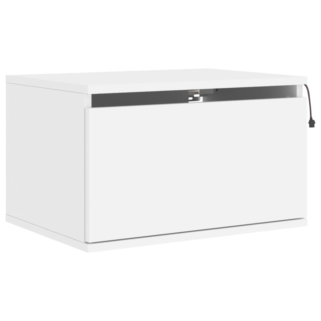 White Wall-Mounted Bedside Cabinets with LED Lights, Set of 2