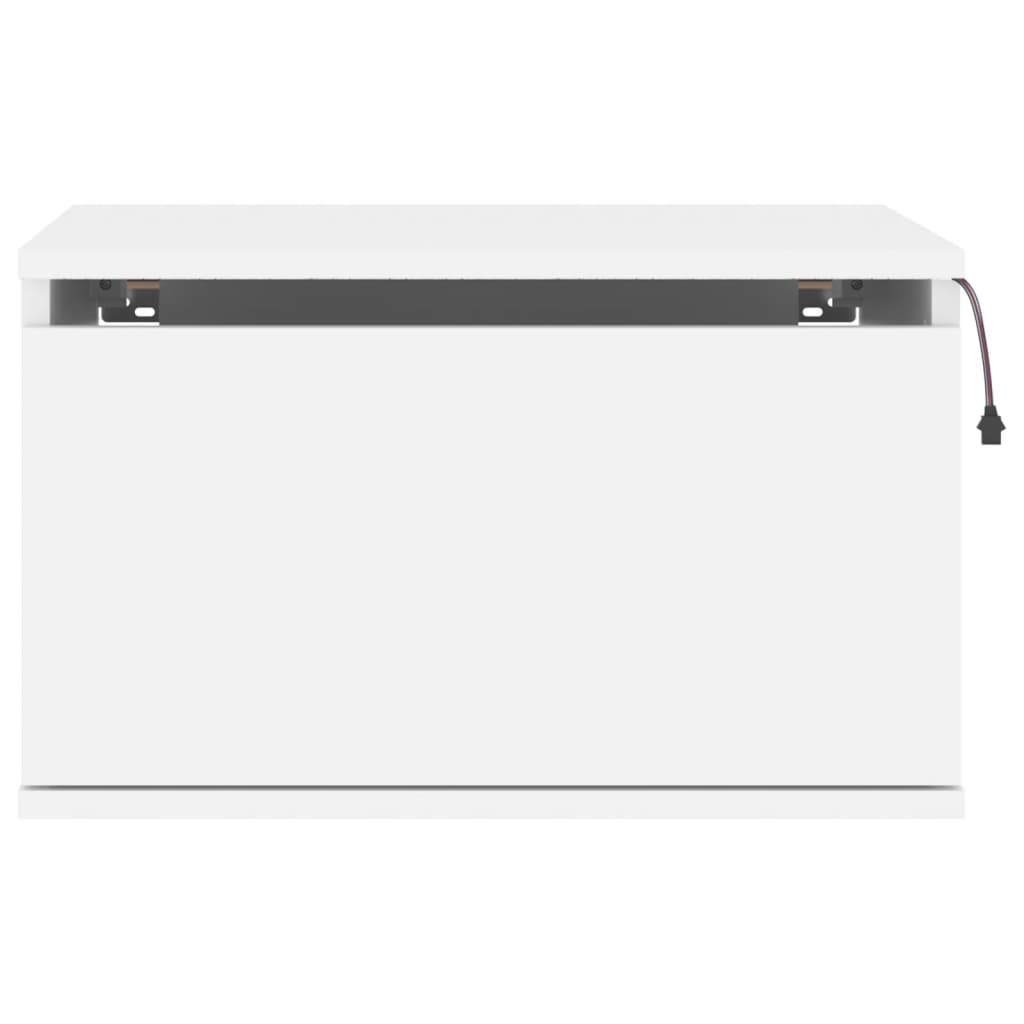 White Wall-Mounted Bedside Cabinets with LED Lights, Set of 2