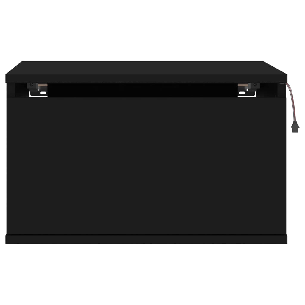 Black Wall-Mounted Bedside Cabinet with LED Lights and Storage