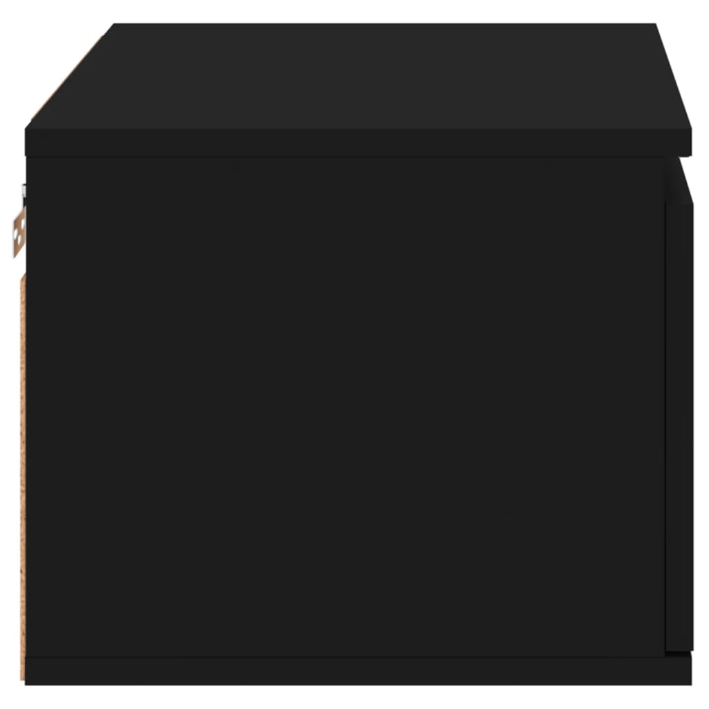 Black Wall-Mounted Bedside Cabinet with LED Lights and Storage
