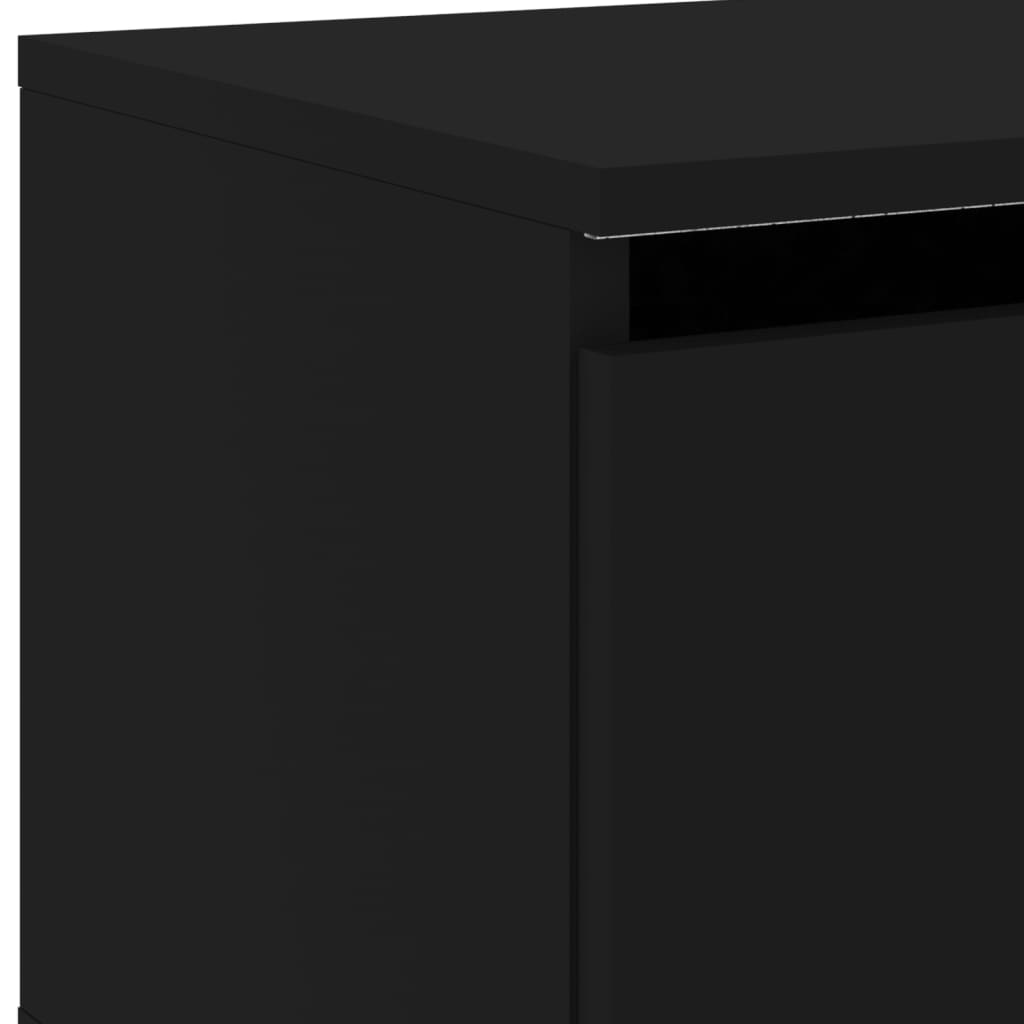 Black Wall-Mounted Bedside Cabinet with LED Lights and Storage