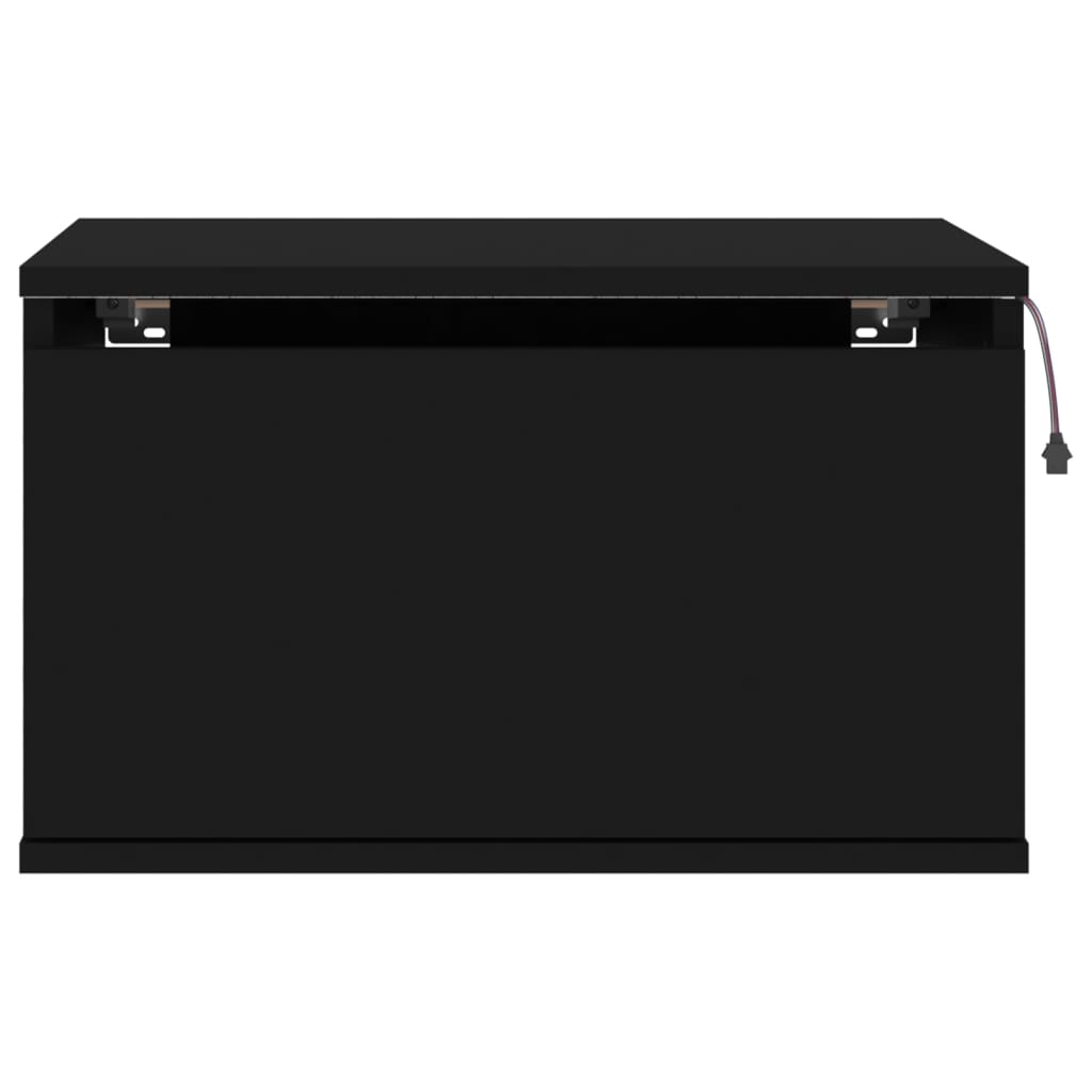 Black Wall-Mounted Bedside Cabinets with LED Lights, Set of 2