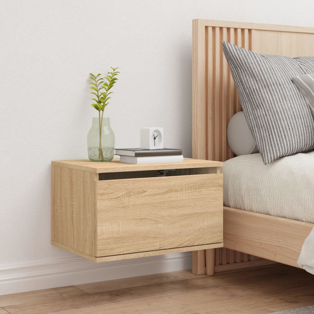 Sonoma Oak LED Wall-Mounted Bedside Cabinet - Sleek & Modern Design