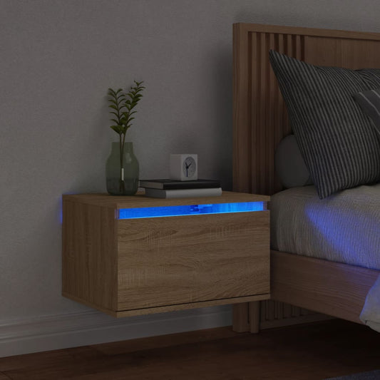 Sonoma Oak LED Wall-Mounted Bedside Cabinet - Sleek & Modern Design