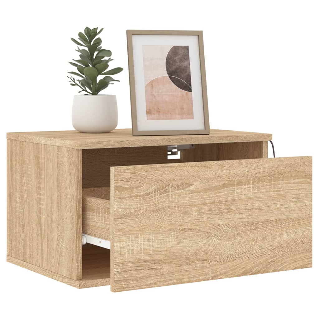 Sonoma Oak Wall-Mounted Bedside Cabinets with LED Lights, 2 Pack