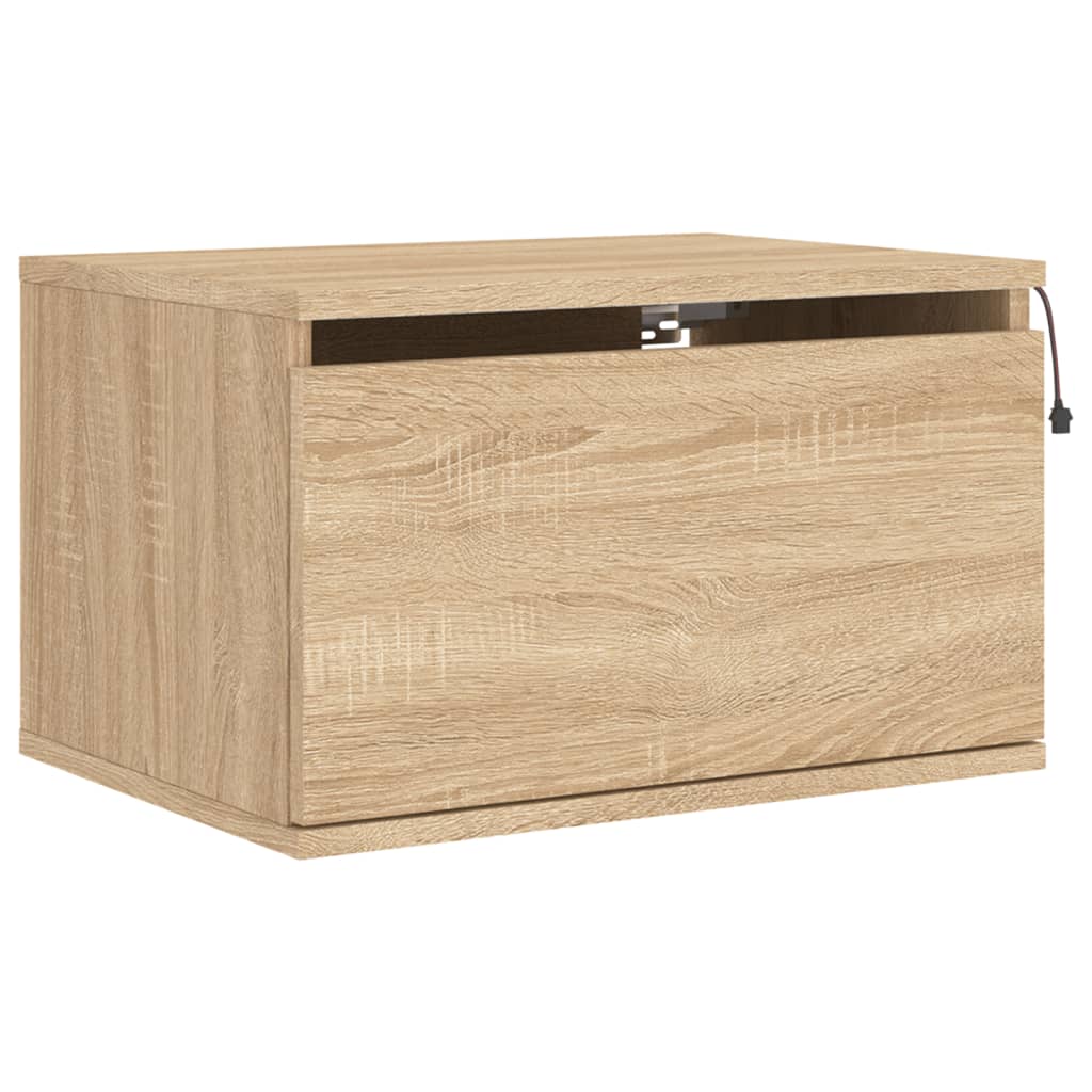 Sonoma Oak Wall-Mounted Bedside Cabinets with LED Lights, 2 Pack