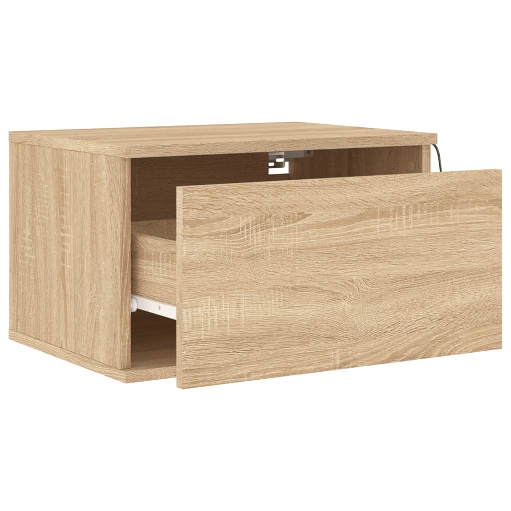 Sonoma Oak Wall-Mounted Bedside Cabinets with LED Lights, 2 Pack