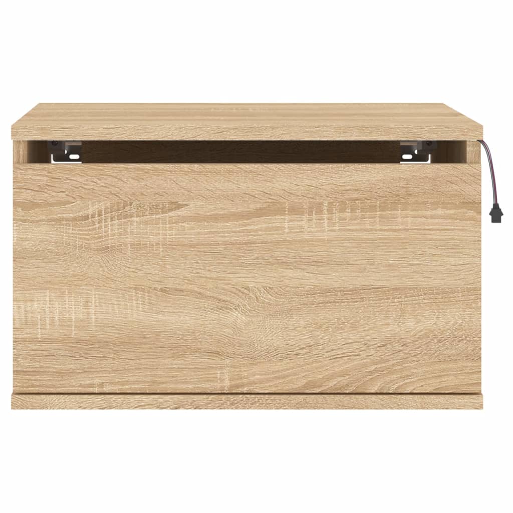 Sonoma Oak Wall-Mounted Bedside Cabinets with LED Lights, 2 Pack