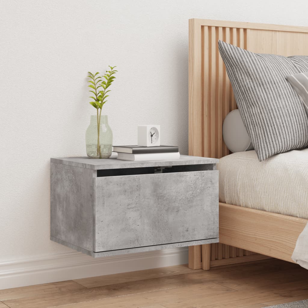 Concrete Grey Wall-Mounted Bedside Cabinet with LED Lights