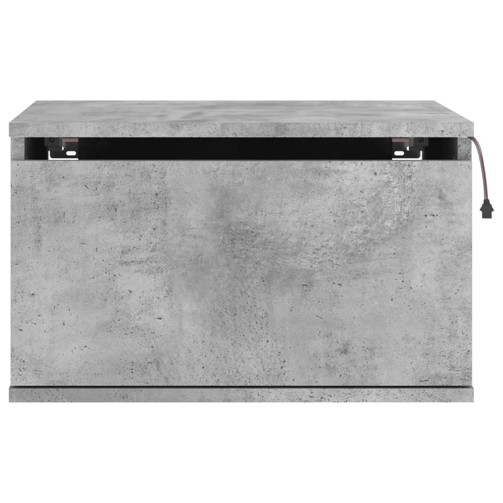Concrete Grey Wall-Mounted Bedside Cabinet with LED Lights