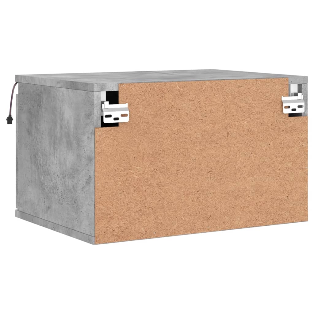 Concrete Grey Wall-Mounted Bedside Cabinet with LED Lights