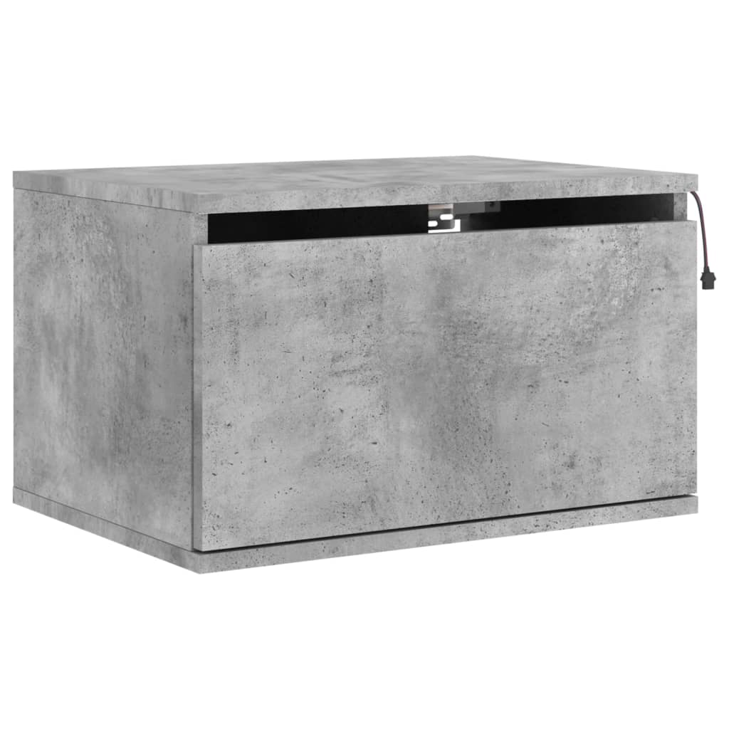 Concrete Grey Wall-Mounted Bedside Cabinets with LED Lights, 2 Pcs