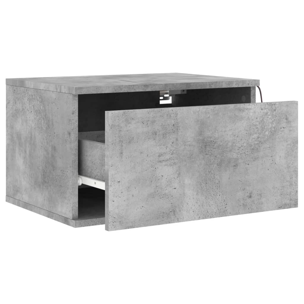 Concrete Grey Wall-Mounted Bedside Cabinets with LED Lights, 2 Pcs