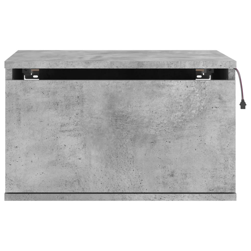 Concrete Grey Wall-Mounted Bedside Cabinets with LED Lights, 2 Pcs