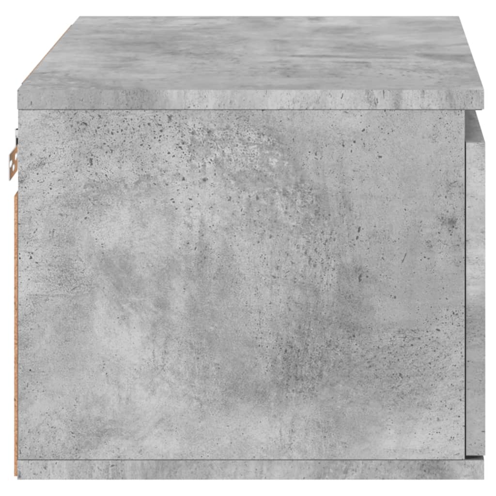 Concrete Grey Wall-Mounted Bedside Cabinets with LED Lights, 2 Pcs