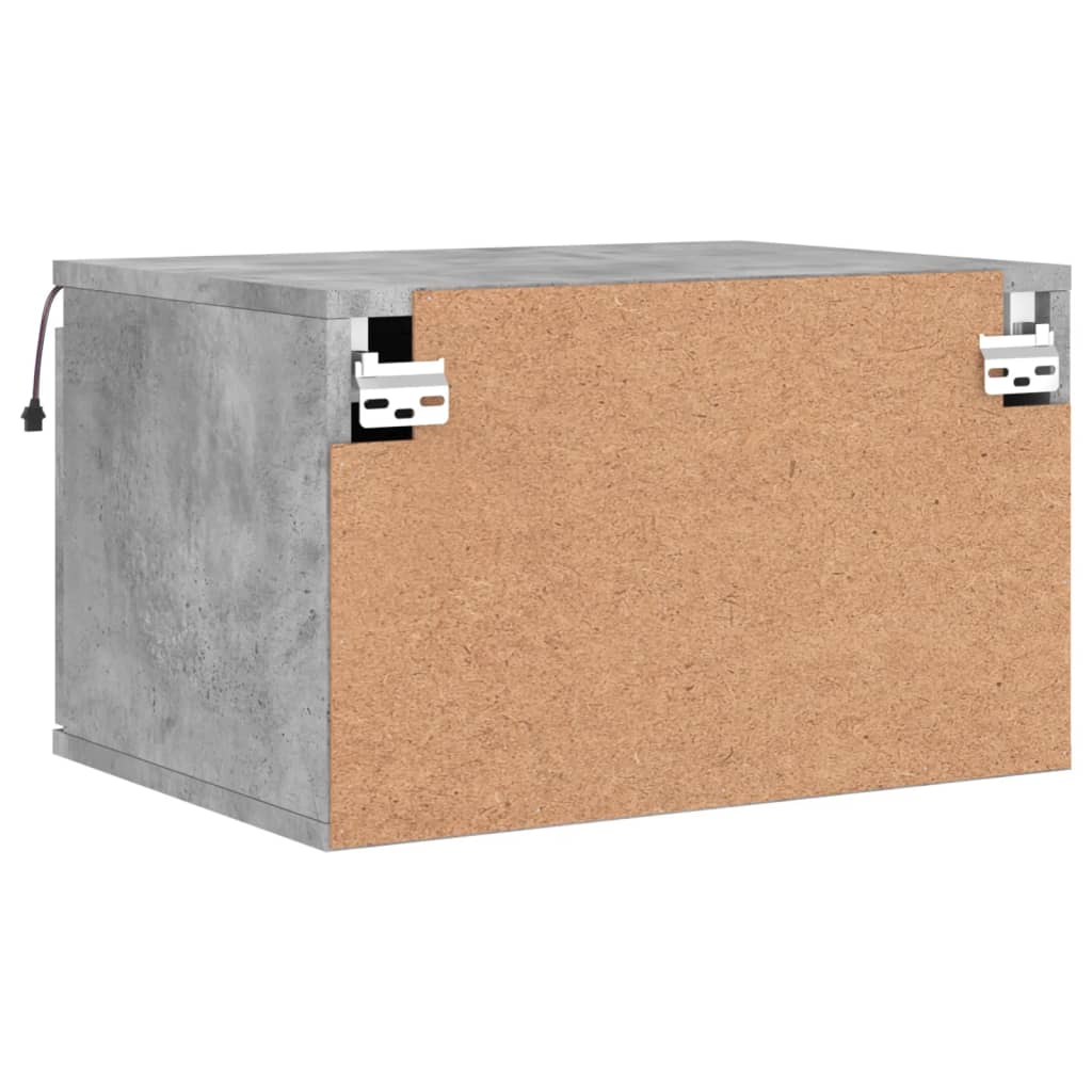 Concrete Grey Wall-Mounted Bedside Cabinets with LED Lights, 2 Pcs
