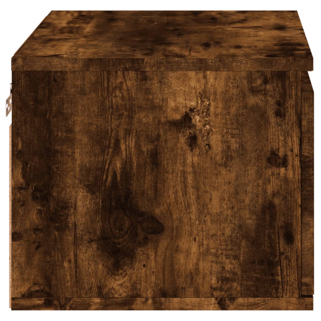 Smoked Oak Wall-mounted Bedside Cabinet with LED Lights