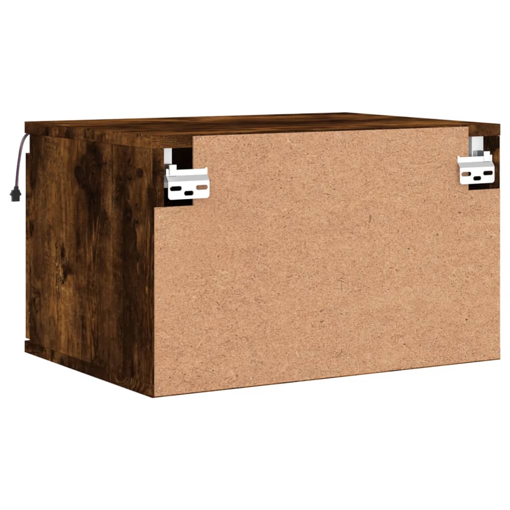 Smoked Oak Wall-mounted Bedside Cabinet with LED Lights