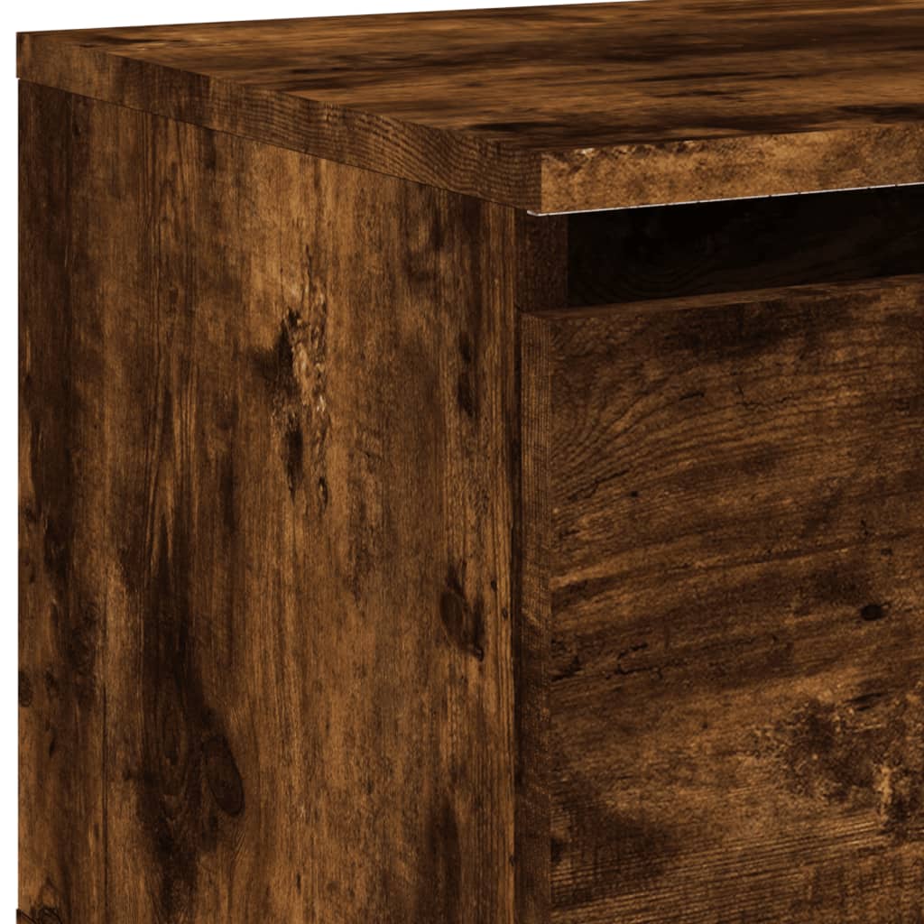 Smoked Oak Wall-mounted Bedside Cabinet with LED Lights