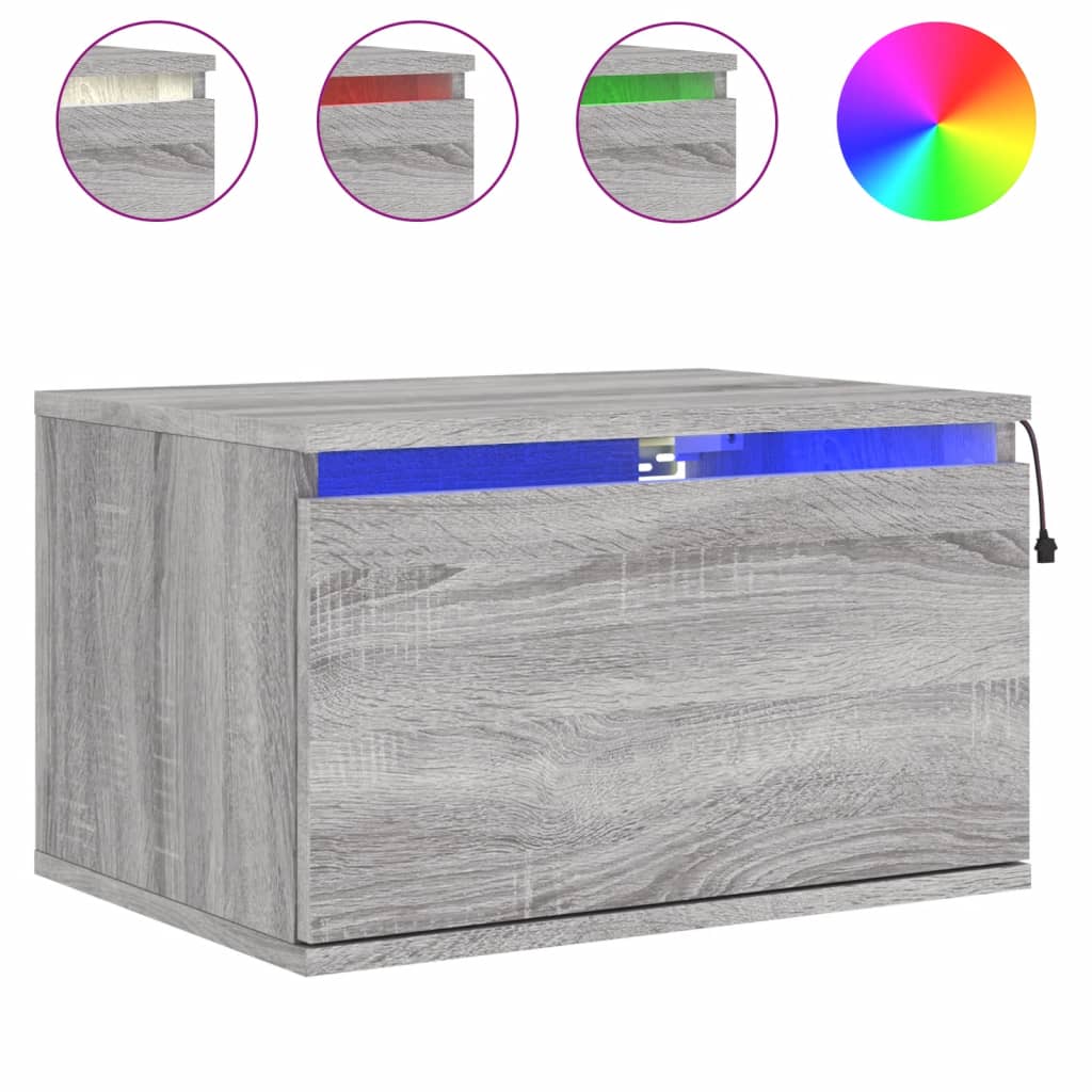Grey Sonoma Wall-Mounted Bedside Cabinet with LED Lights