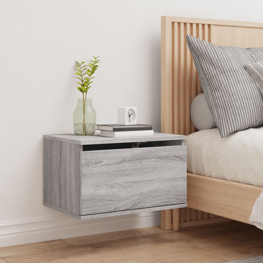 Grey Sonoma Wall-Mounted Bedside Cabinet with LED Lights