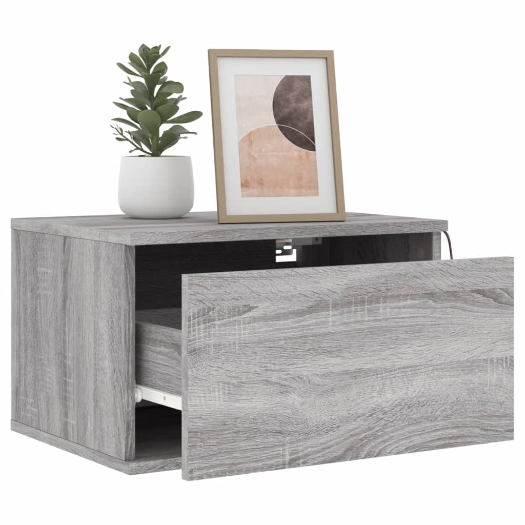 Grey Sonoma Wall-Mounted Bedside Cabinet with LED Lights