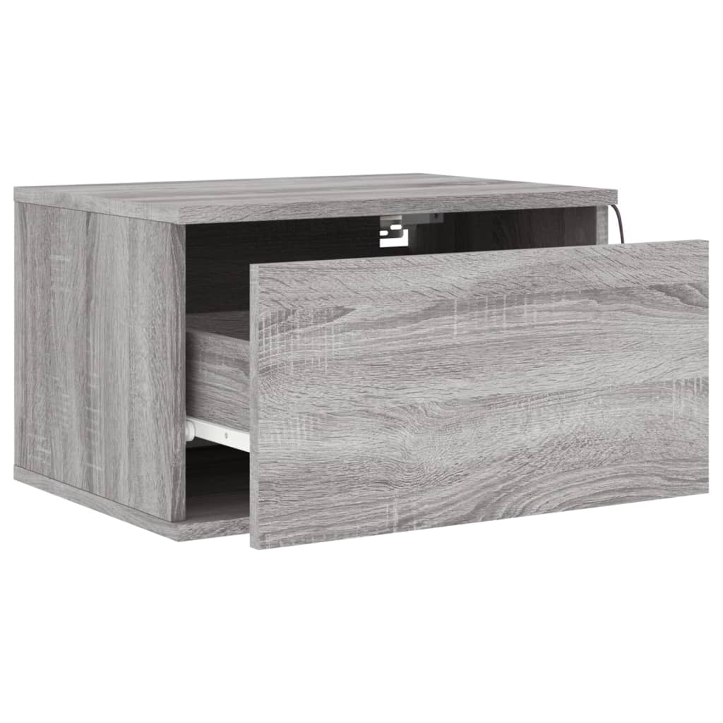 Grey Sonoma Wall-Mounted Bedside Cabinet with LED Lights