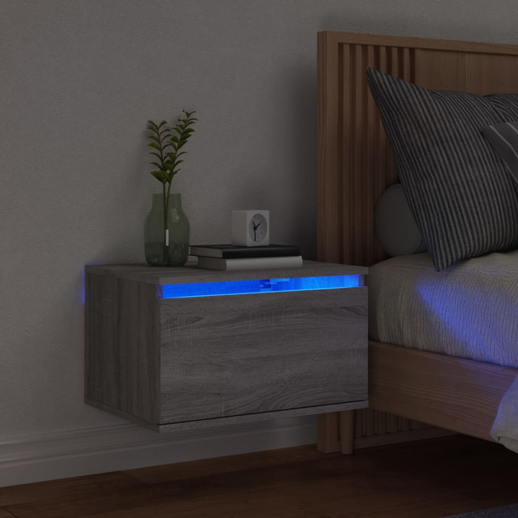 Grey Sonoma Wall-Mounted Bedside Cabinet with LED Lights