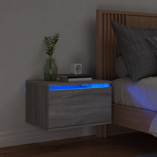 Grey Sonoma Wall-Mounted Bedside Cabinet with LED Lights