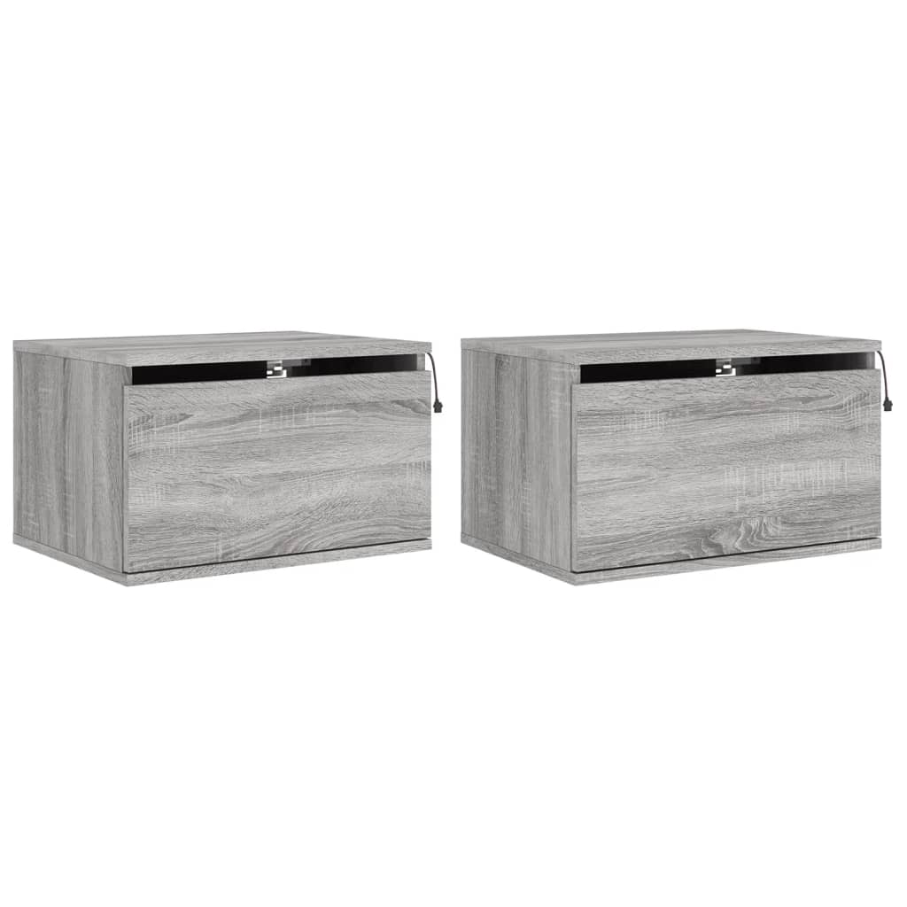 Grey Sonoma Wall-mounted Bedside Cabinets, 2 pcs with LED Lights