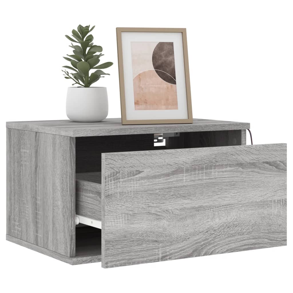 Grey Sonoma Wall-mounted Bedside Cabinets, 2 pcs with LED Lights