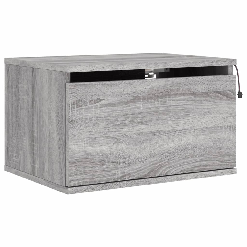Grey Sonoma Wall-mounted Bedside Cabinets, 2 pcs with LED Lights