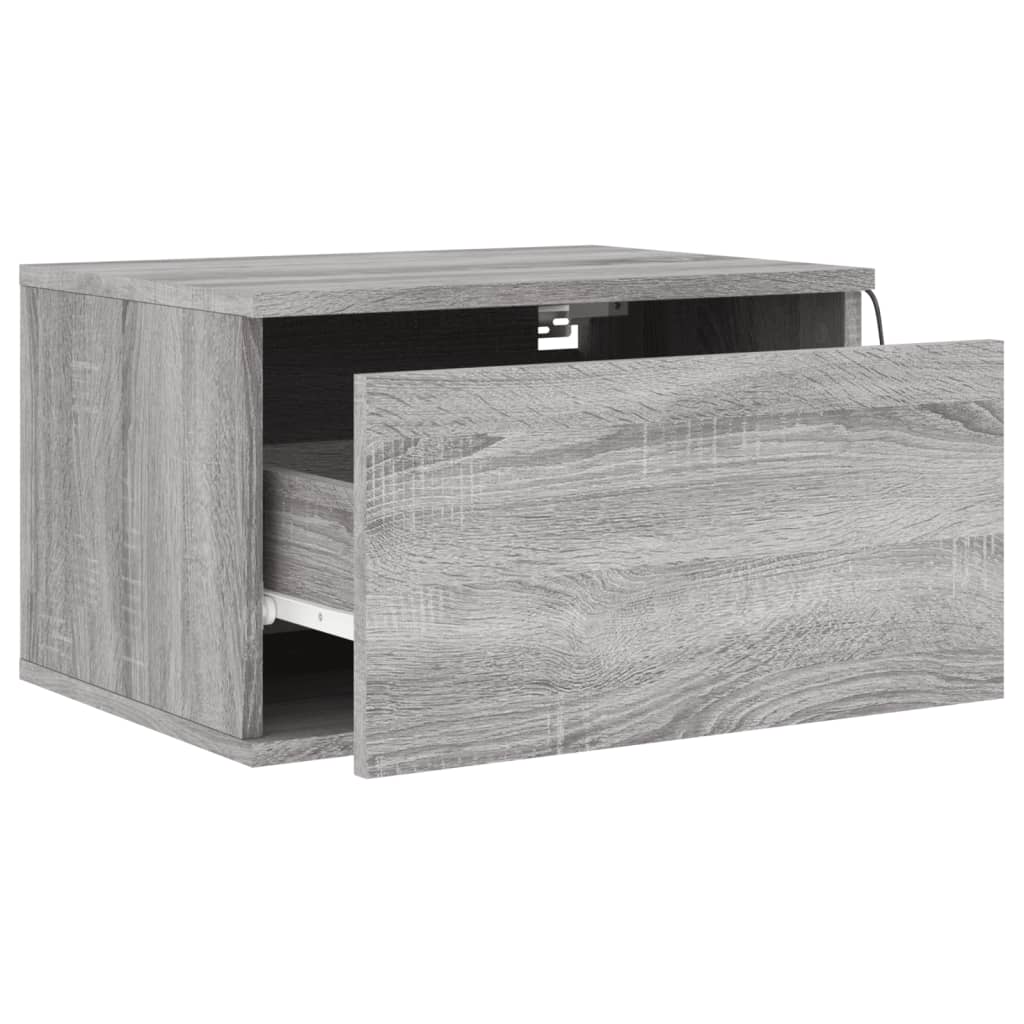 Grey Sonoma Wall-mounted Bedside Cabinets, 2 pcs with LED Lights
