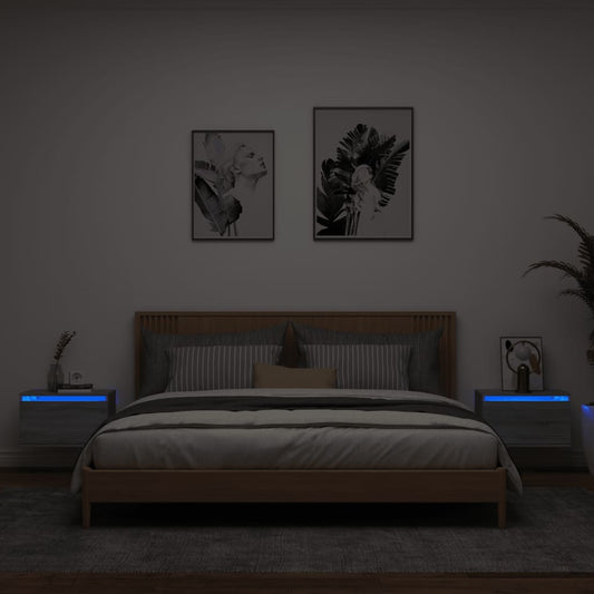 Grey Sonoma Wall-mounted Bedside Cabinets, 2 pcs with LED Lights