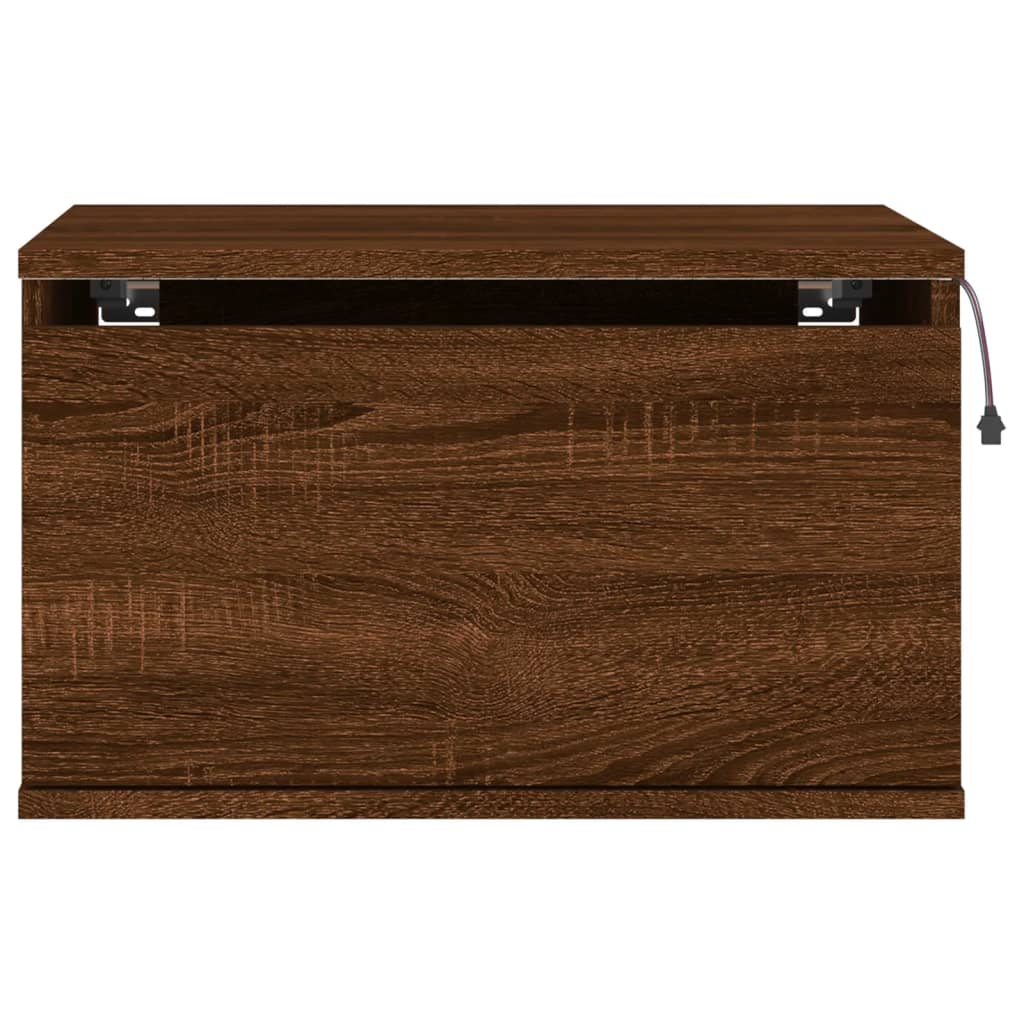 Brown Oak Wall-Mounted Bedside Cabinet with LED Lights