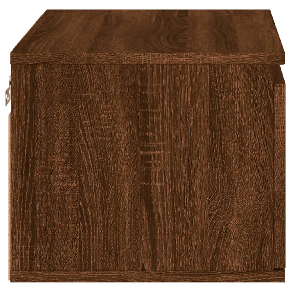 Brown Oak Wall-Mounted Bedside Cabinet with LED Lights