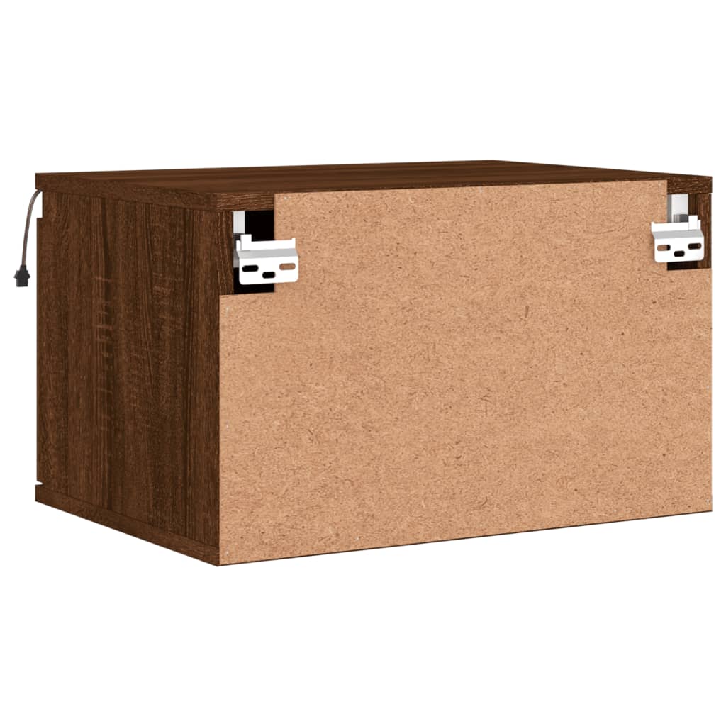 Brown Oak Wall-Mounted Bedside Cabinet with LED Lights