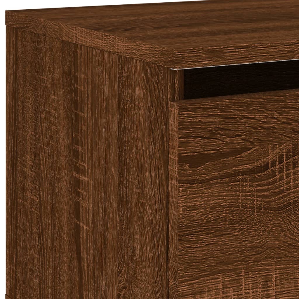 Brown Oak Wall-Mounted Bedside Cabinet with LED Lights