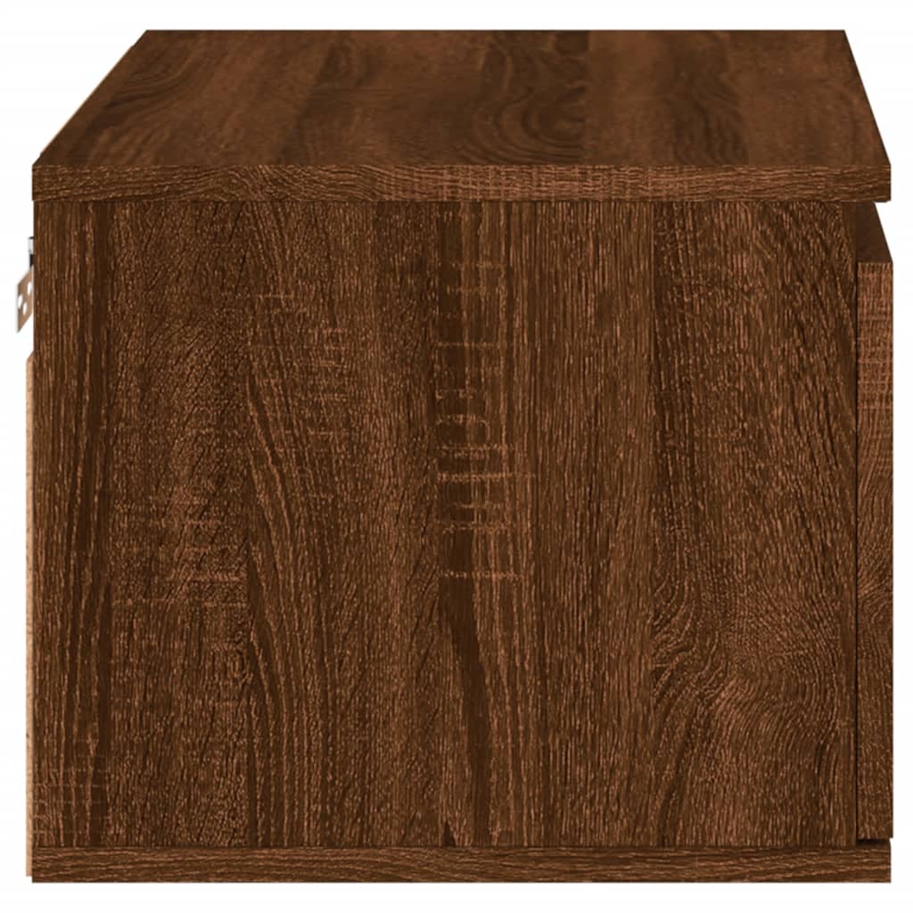 Brown Oak Wall-Mounted LED Bedside Cabinets - Set of 2