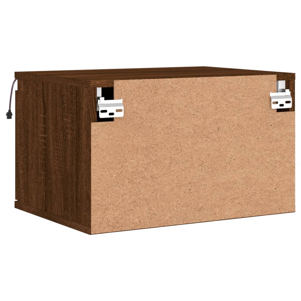Brown Oak Wall-Mounted LED Bedside Cabinets - Set of 2